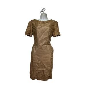gillian petites linen scalloped edge gold dress size 8